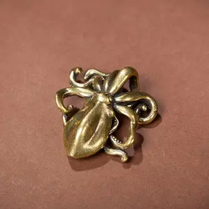 Brass Octopus Sculpture for Home, Office or Tea Room Decor, Unique Christmas and Halloween Gift, Intricate Polished Ocean Style Ornaments