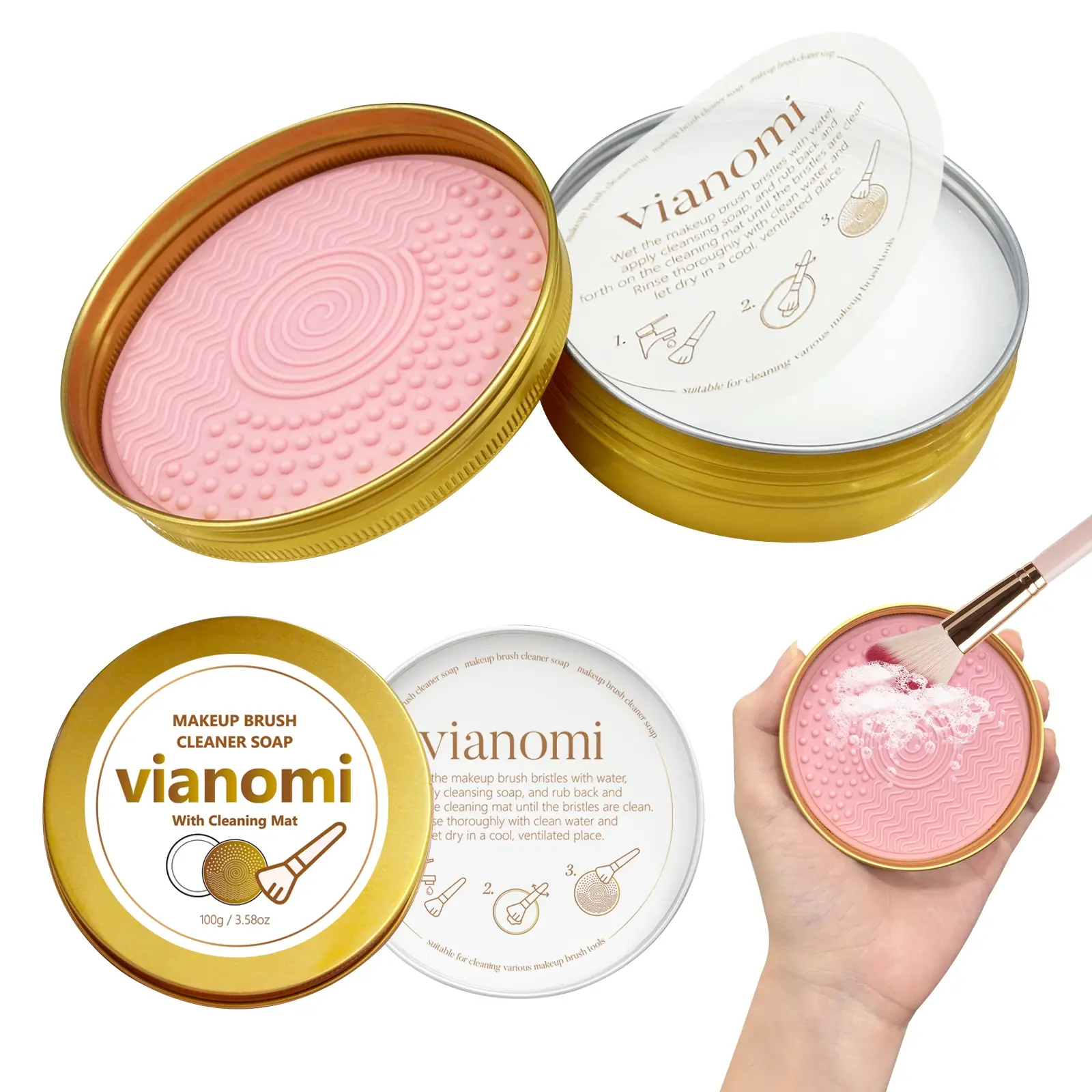 Makeup Brush Cleaning Soap with Cleaning Pad, Large-Capacity for Brushes, Beauty Blenders & Powder Puffs, Cleansing
