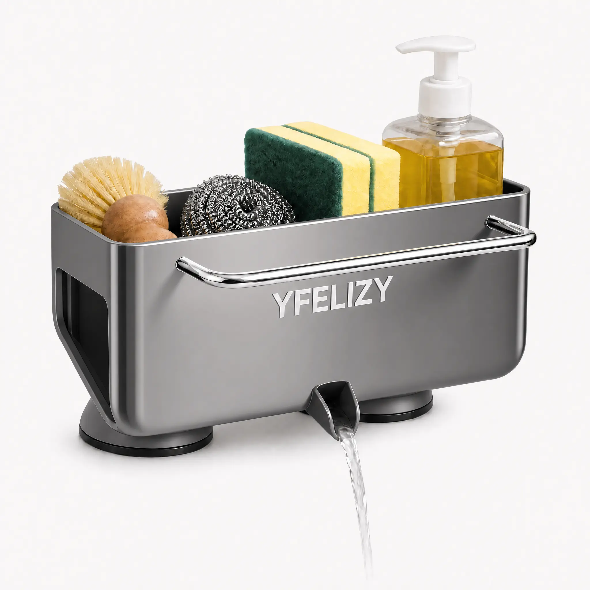 YFELIZY Suction Cup Kitchen Sink Storage Rack - Hanging ABS Storage Rack with Suction Cups and Drain Holes, Stainless Steel Wire Ball Rack, Towel Holder, Self-Draining Sponge Rack, Soap Dispenser Rack, Dish Brush Holder (Suitable for Kitchen and Bathroom)