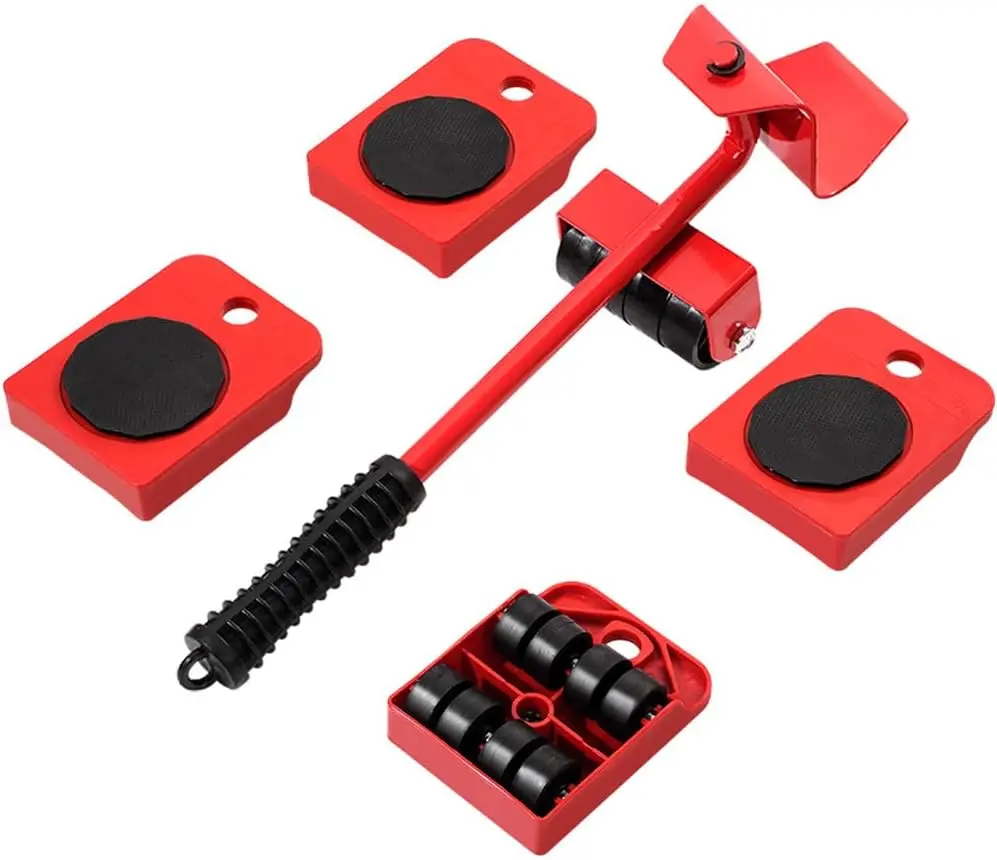 Heavy Duty Furniture Lifter & Rollers Tool Set with 360° Rolling Wheels, Home/Office Moving Dolly Kit for Sofa, Bed, Cabinet, Easy Appliance Sliders (Red)