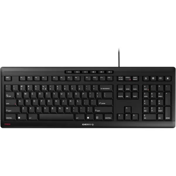 Cherry Stream Keyboard, Wired Keyboard for PC/Laptop, Whisper Quiet Silent Keys, Unique Typing Feel, Slim Design, SX Scissor Switches, USB-A, QWERTY, Black