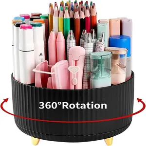 360 Degree Rotating Office Desk Organizer, Dual Use Pen Holder Pencil Holder with 5 Slots, Stationary Organizer Holder, Office Supplies for Home School Office Use, Desk Supplies Set