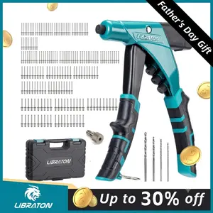 【Fathersdaygift】LIBRATON Professional Heavy Duty Rivet Gun, One-Handed Pop Rivet Gun Set, Robust Riveter with Shaft Container, Manual Riveting Tool, Tool-Free Interchangeable Heads, for Metal, Wood and Plastic outdoorfun Industrial