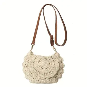 Summer Woven Crossbody Bag Knitted Saddle Shoulder Bag for Women Casual Versatile Purse Ideal for Daily Commute Beach Holiday Styling