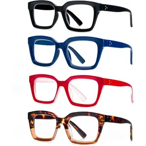 4 Pack Oversized Reading Glasses,Oprah Style Fashion Cute Readers for Women Blue Light Blocking +2.5