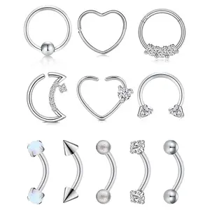 16G Rook Daith Piercing Jewelry Heart Moon Shape Rook Daith Earrings for Women Curved Barbell Eyebrow Rings Surface Tragus Piercing Jewelry Small Belly Lip Rings