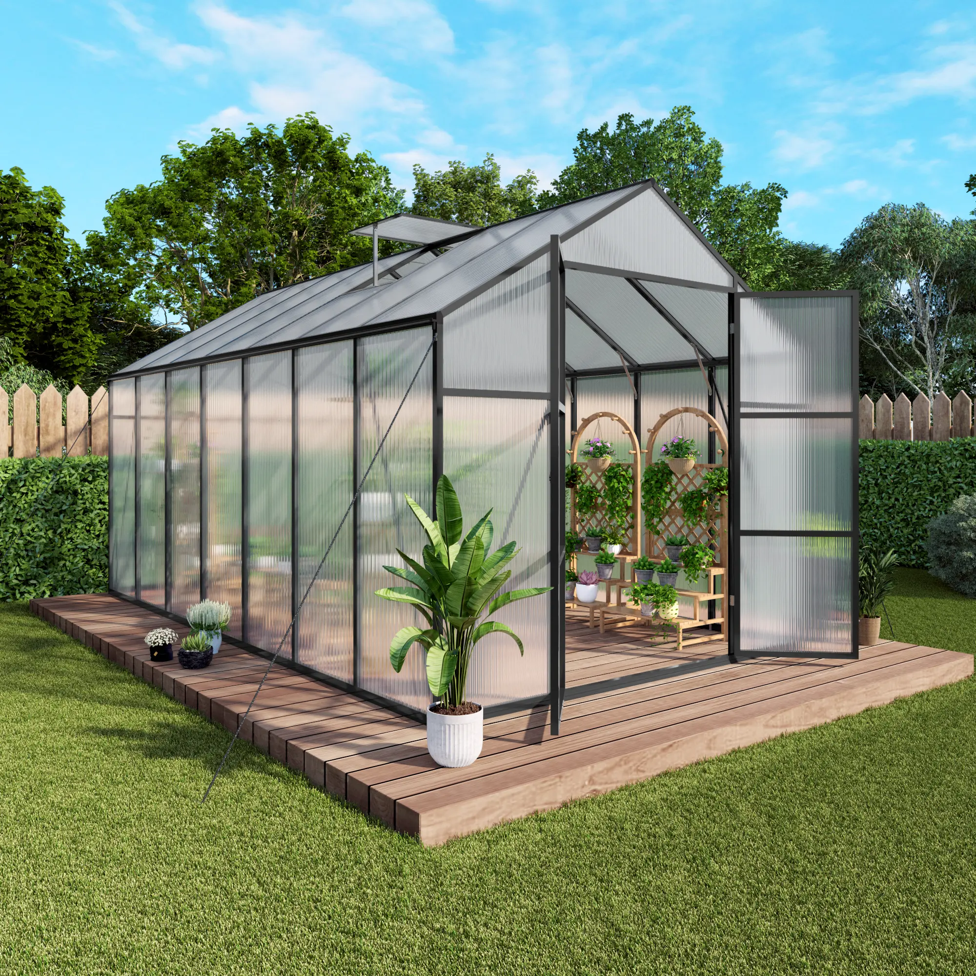 8x14 FT Aluminum Greenhouse Walk-in Polycarbonate Heavy Duty Windproof Raised Base Anchor Outdoor Backyard All Season Plant Growing Tent Green House with Raised Base and Anchor, Home Furniture and Household Product Search Terms