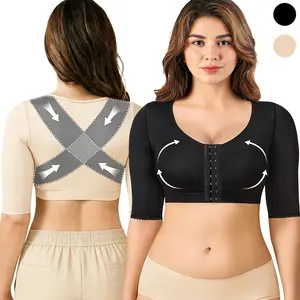 Women's Arm Shaper Post Surgery Bra Arm Lipo Compression Sleeves Hooks Front Closure Shapewear 3/4 Sleeves