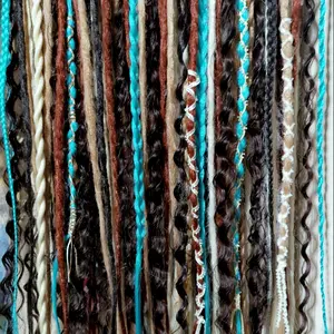 Cowgirl Up Dreadlock Extensions - 50 Double-Ended Strands in Beautiful Blondes, Copper, Teal & Browns with Loose Curls for Versatile Styling