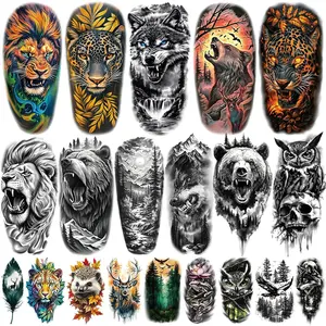 77 Sheets Temporary Tattoos, 17 Sheets Half Arm Wolf Lion Tiger Bear Leopard Eagle Fake Tattoos for Adults Shoulder Neck, 60 Sheets Tiny Animal Temporary Tattoos Realistic for Men Women Boys & Girls