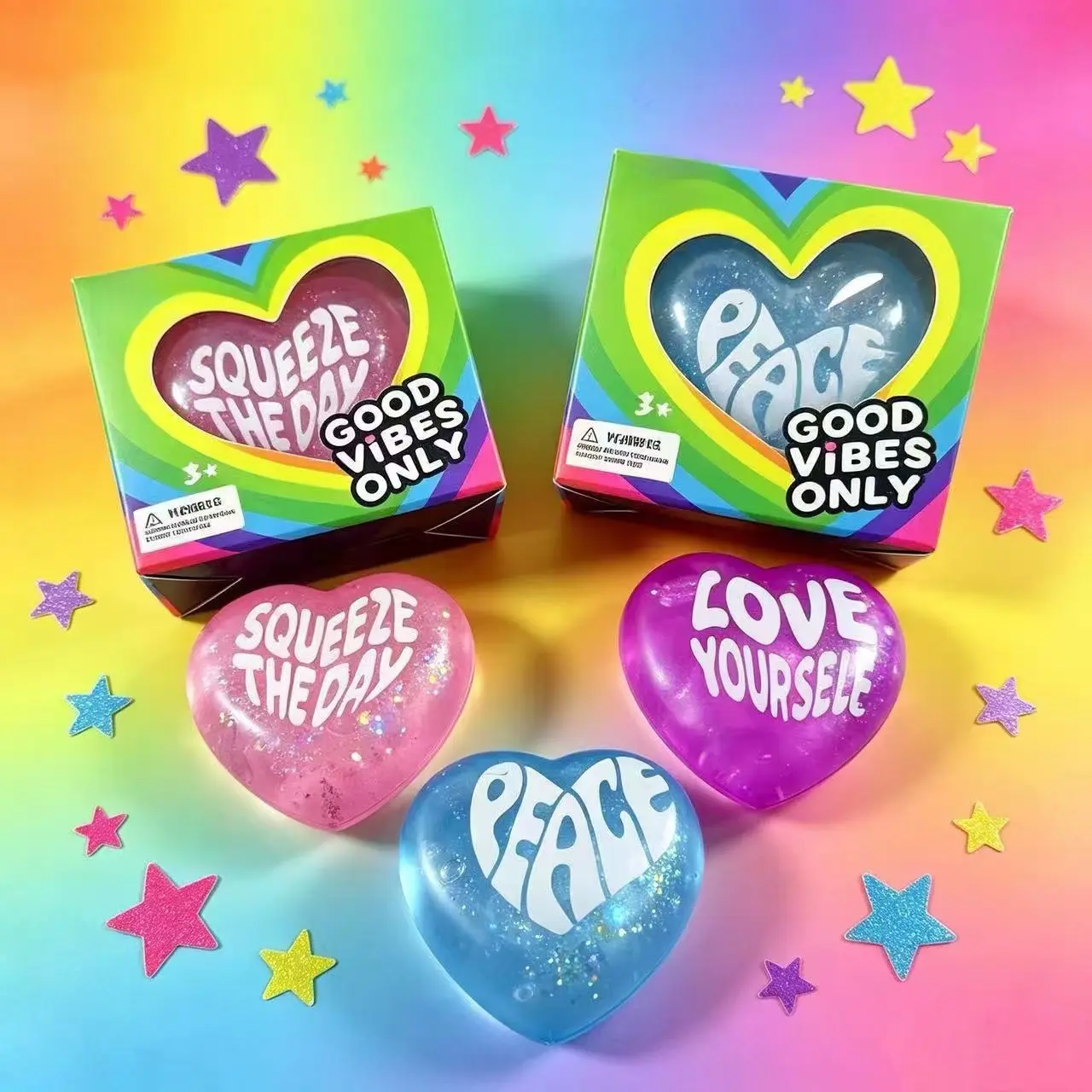 Candy Heart Squishy Fidget Squeeze Toy, Soft Elastic Heart Shaped Stress Relief Squish Model, Cute Squeeze Doll for Party Favors Kids Gift