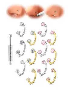 4-Piece Set 18g Stainless Steel Nose Rings, Septum Piercing, Heart & Star Design, Includes Tool Ball Seat, Fashionable Piercing Jewelry, Septum Pierced Ring for All Seasons