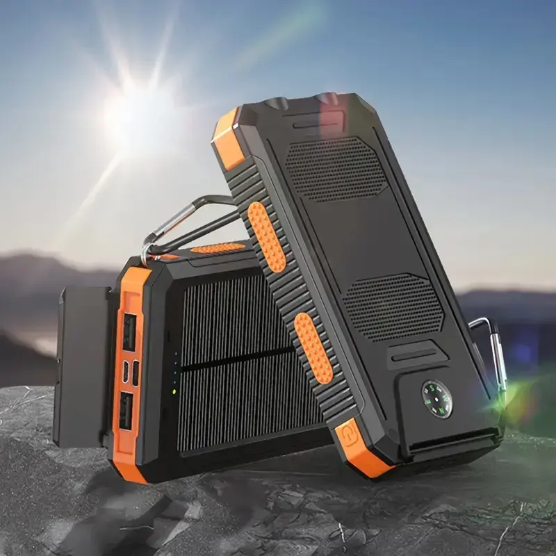 10000mAh Portable Solar Power Bank, Solar Powered Charger with Dual LED Flashlights, Emergency Solar Battery Charger with Solar Panel for Travel Camping