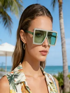 Full Diamond Large Frame Thick Glasses, Unisex Fashion Transparent Eyeglasses, Casual Style for Daily Wear, Commuting, Shopping, Vacation