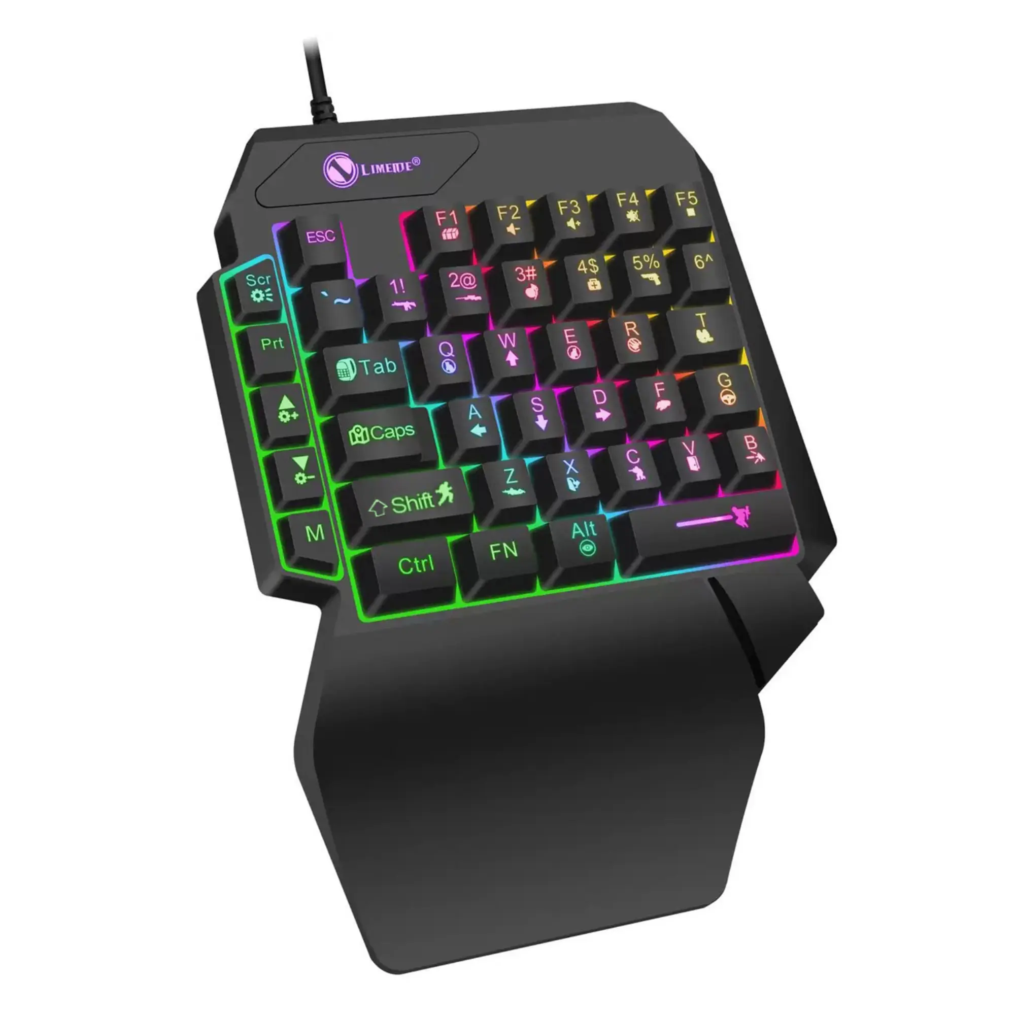 Ergonomic Single-Handed RGB Light Gaming Keyboard, Wired LED Backlit Keyboard for PC/Mac Gamers, Compatible with Computers and Laptops