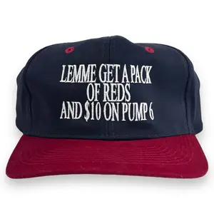 Lemme Get A Pack Of Reds And $10 On Pump 6 Vintage Navy Blue Crown Cap Novelty Humor Hat Embroidered