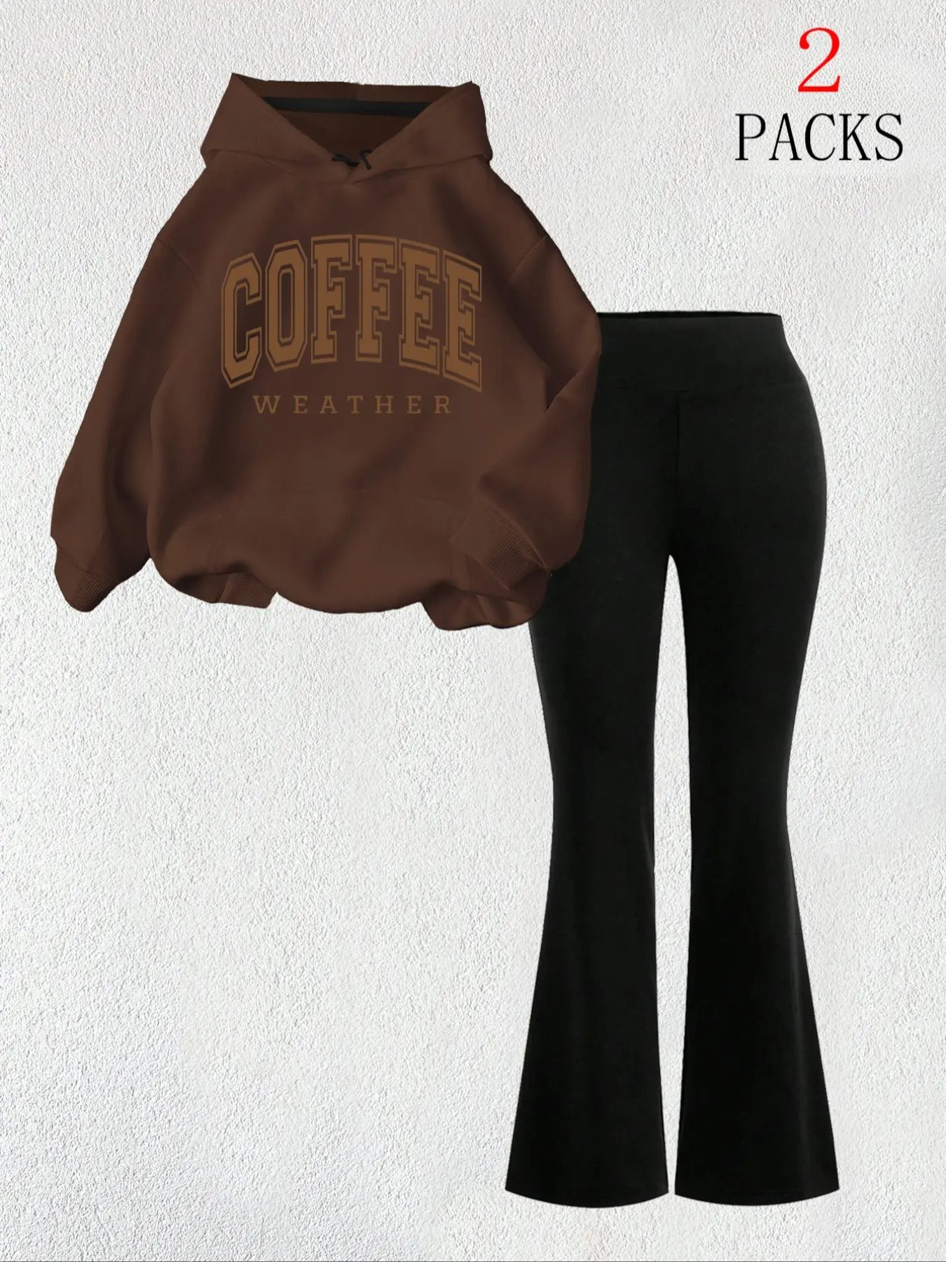 Women's Sweet Sporty Fashion Hooded Sweatshirt Set, Long Sleeve Drop Shoulder, Slim Fit Flared Pants, Casual Fall & Winter, Womenswear