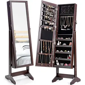 Giantex Jewelry Armoire Cabinet Wall Door Mounted with Full Length Mirror, Jewelry Organizer with Makeup Mirror, Ring Earring Slots, Necklace Hooks, Large Capacity Storage Jewelry Armoire (Black)