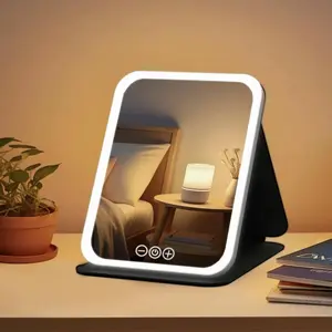 Modern 2025 New LED Makeup Mirror with Lights Portable Vanity Mirror 3 Light Modes Touch Control Foldable