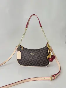 PU Leather Women's Bag, Versatile Chain Crescent Bag, Y2K Style Shoulder Clutch, Casual Summer Handbag with Pendant Charm, Crossbody Chain Bag