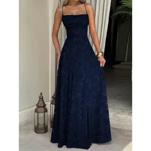 SYHAN 2026 Latest Women's French Elegant High-Waisted Strapless Backless A-Line Polyester Maxi Dress, Spaghetti Strap Lace Formal Wear for Weddings, Proms, Machine Washable Evening Gown LD11562407, Wedding Guest Dress, Solid Womenswear