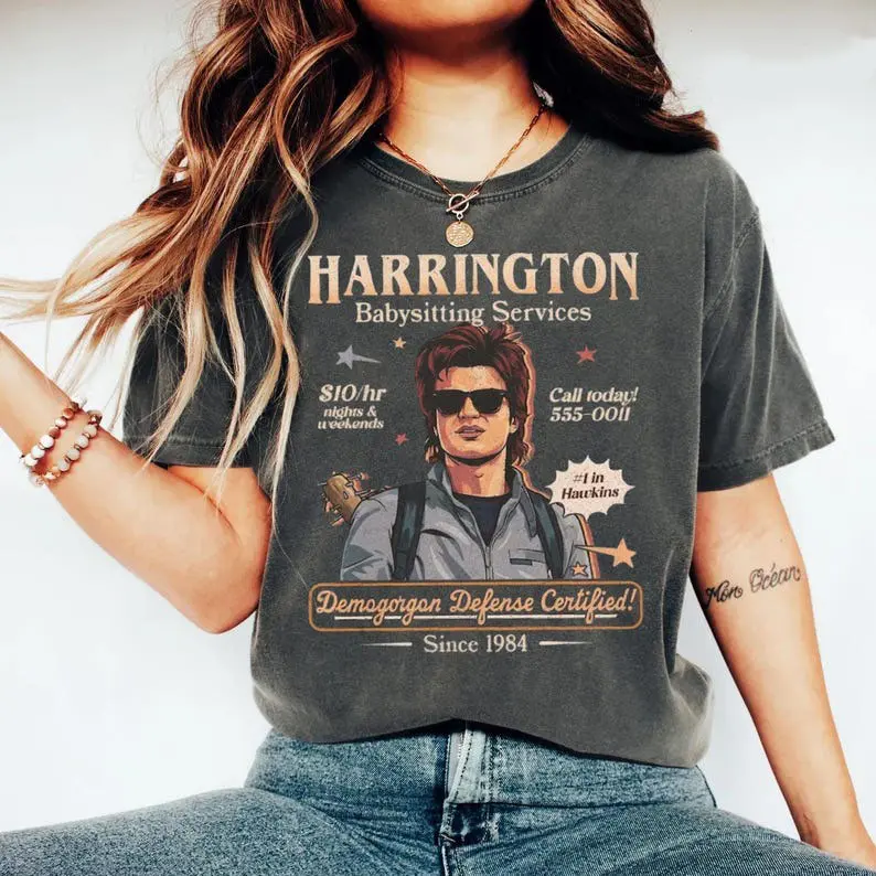 Harrington Babysitting Services T-Shirt, Funny Stranger Things Steve Graphic Tee