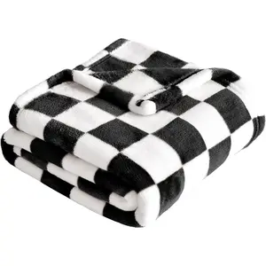 Checkered  Blanket Fleece  Blankets for Boys Girls, Ultra Soft Cozy Fluffy    Receiving Blankets for  , 30''x40'', Black