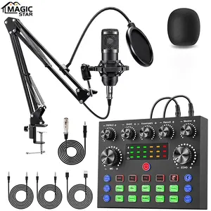 Professional Live Podcast Digital Sound Card Equipment Set, Microphone Studio Set, BT Connection, Support Phone/Computer/PC Streaming Audio Mixer, Live Sound Cards