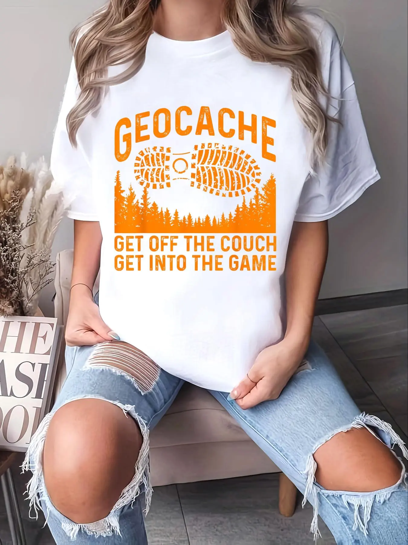Women's 100% Cotton Short Sleeve Round Neck Casual Loose Graphic T-Shirt - Unisex Funny Geocaching Gift for Geocache Lovers, Streetwear, Super Soft, Party-Ready, All Seasons Clothes, Machine Washable, Non-Bleachable, Do Not Bleach, Funny Print