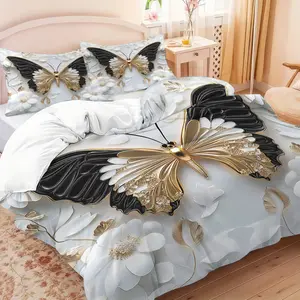 3-piece bedding set imitates three-dimensional floral bow pattern, including 1 quilt cover + 2 pillowcases, soft high-definition printed bedding set, Decorative Bedding Set, suitable for family dormitories, Bedroom Bedding Set