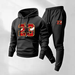 Men's Basketball 23 Sports Hip-Hop Sweatpants Set, Menswear, Casual Athletic Long Sleeve Hooded Jacket & Trousers for Fall & Winter, Men's Clothing for Daily Wear, Sportswear Indoor Outdoor, Tracksuit, Athleisure