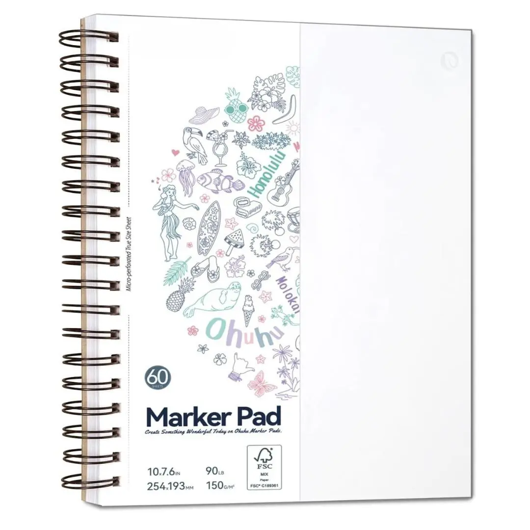 Double Sided Marker Pads Art Sketchbook Bleedproof - 7"x10" Large Paper Size - 90LB/150GSM Smooth Drawing Paper - 60 Sheets/120 Pages, Spiral…
