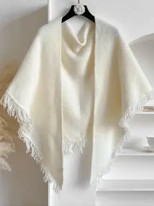 Women's Solid Color Fringe Trim Shawl Wrap, Casual Chic Versatile Scarf for All Seasons, Fashion Accessories for Women & Girls
