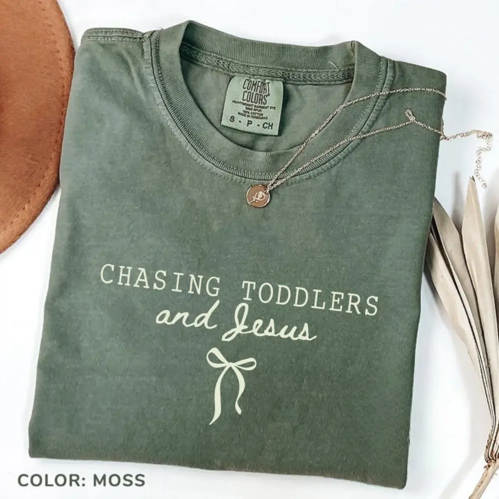 Comfort Colors Chasing Jesus and Toddlers Coquette TShirt,Christian Teacher T-Shirt, Aesthetic Faith Based Bow Tee, Christian Mom Gift, Beachy Tee,Teacher Tee