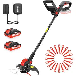 EWORK Weed Wacker Cordless 20V 10-Inch, Upgraded Cutter Blade, Weed Eater Battery Powered with 2*2.0Ah Batteries & Fast Charger, 2-in-1 Electric Grass Trimmer for Edger, Lawn, Garden