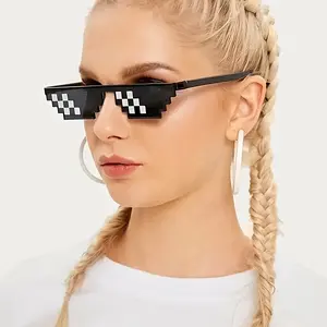 Pixel Edgy Y2K Punk Thug Life Sunglasses Fashion-Forward Triangle Shape Unique Mosaic Frame Design with Anti-Blue Light Protection Perfect Birthday Party Fashion Accessory Plastic Eyewear