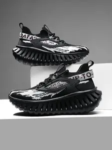 Men's New Flyknit Breathable Running Shoes, Running Training Shoes, Thick Sole Height Increase Cushioning Durable Casual Sports Sneakers for Outdoor Activities