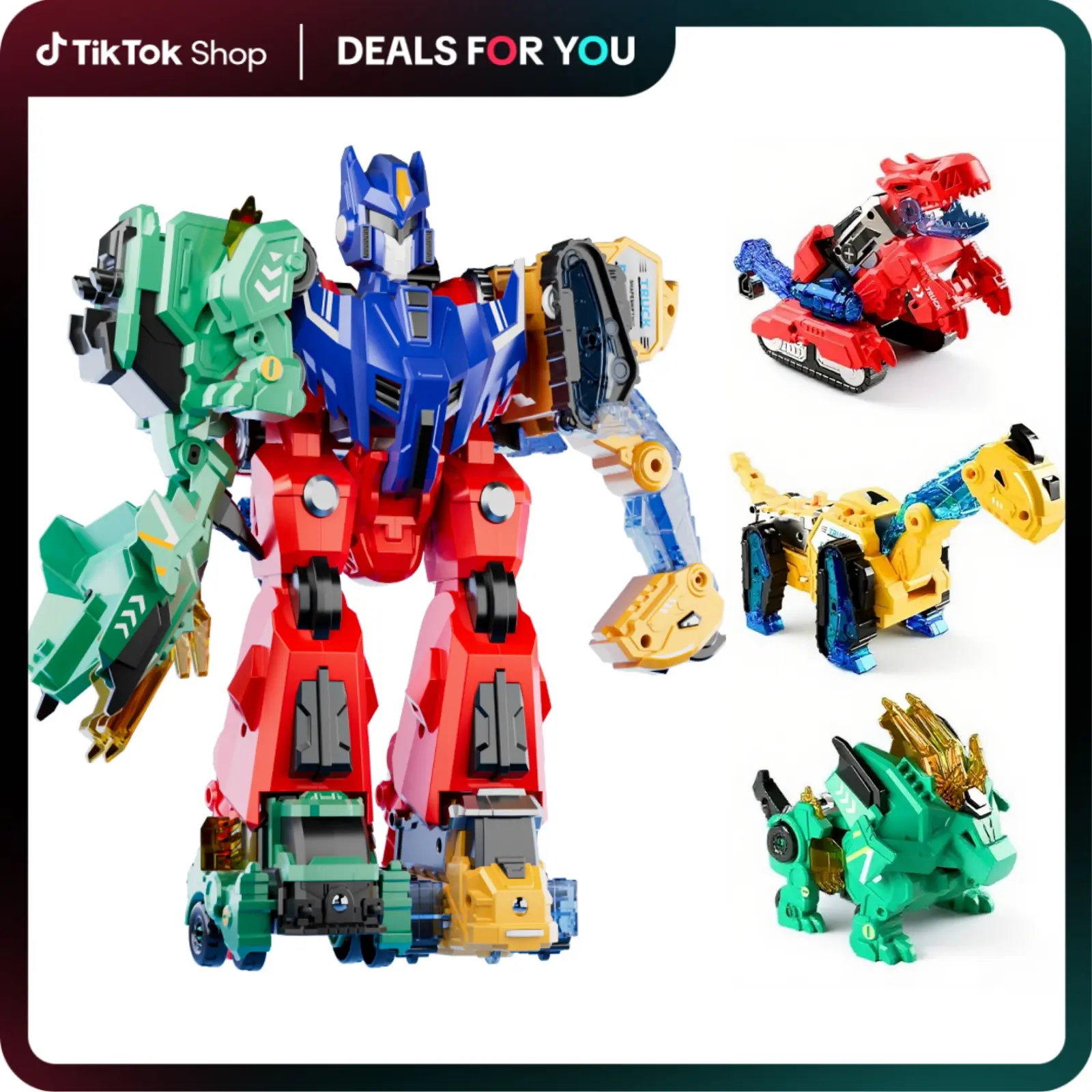 Hotfree Magnetic Dinosaur Transforming Robot Toys - 6-in-1 Dino Construction Truck Magnetic Blocks Building Block Sets, Pretend Play Dinosaur Figurine Toy Figure Playsets for Boys & Girls Age 3-8, STEM Educational Christmas Birthday Gift