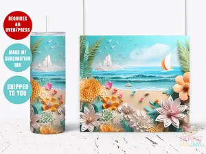 2-PACK Beach sublimation transfer for 20oz Skinny Tumbler - Ready to press - DIY Specialty Supplies - T037