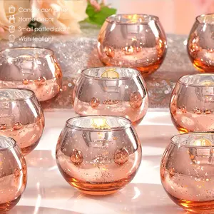 Hanukkah Candle Holders 6/12PCS Rose Gold Electroplated Starry Ball Candle Holders, Wedding Valentine’s Anniversary Romantic Home Decor Centerpiece Set