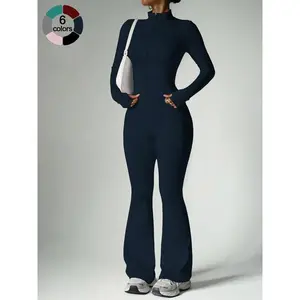 Women's Two-Piece Sportswear Set, Stand Collar Zipper Long Sleeve Top, High Waist Butt-Lifting Pants, Soft Breathable Yoga Gym Running, Breathable Activewear