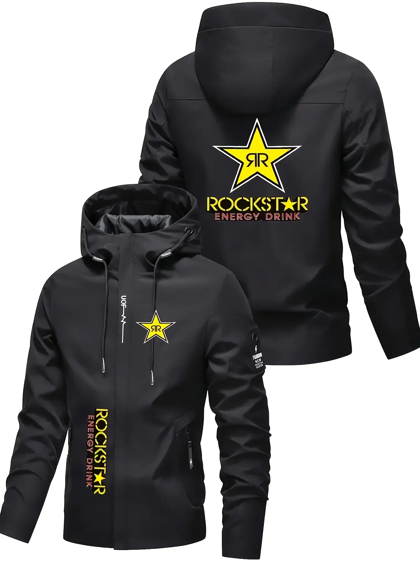 Men's High-Quality Hooded Jacket, Casual Street Style Motorcycle Zipper Outerwear, Spring & Fall Outdoor Sports Jacket, Durable Zip Closure, Sporty Jacket, Casual Athletic Jacket, Casual Racing Jacket