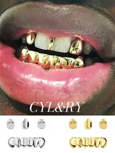 CYL&RY 18K Gold Plated Tooth Grillz Set for Woman Man Felmale Girl, Bold Design in Gold and Silver, Perfect for Hip Hop Concerts, Club Nights and Edgy Streetwear Fits, Great for Casual Streetwear, Brunch Dates and Music Festivals, Accessory