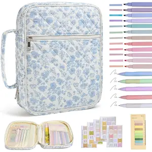 Bible Cover For Women With Flowers Printing, Study Case Covers For Bible,Bible Boooks Covers For Women Bag Large Bible Cover With Durable Handle Quilted Bible Carrying Case For Girls Bible Study Supplies Accessories