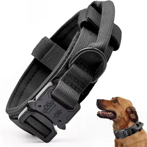 Tactical Dog Collar, Adjustable Military Training Nylon Dog Collar with Control Handle and Heavy Quick-Release Metal Buckle for Small Medium Large Dogs, Brown L MASTIFF OUTFITTERS mastiff  outfitters