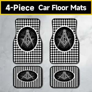Vintage Black White Checkered Car Floor Mats 4PCS, Retro Geometric Symbol Non-Slip Floor Liners, Edgy Classic Style Automotive Interior Mats, Universal Fit, All-Weather, Stain-Resistant, Waterproof, Durable & Stylish Car Decor Accessories truck