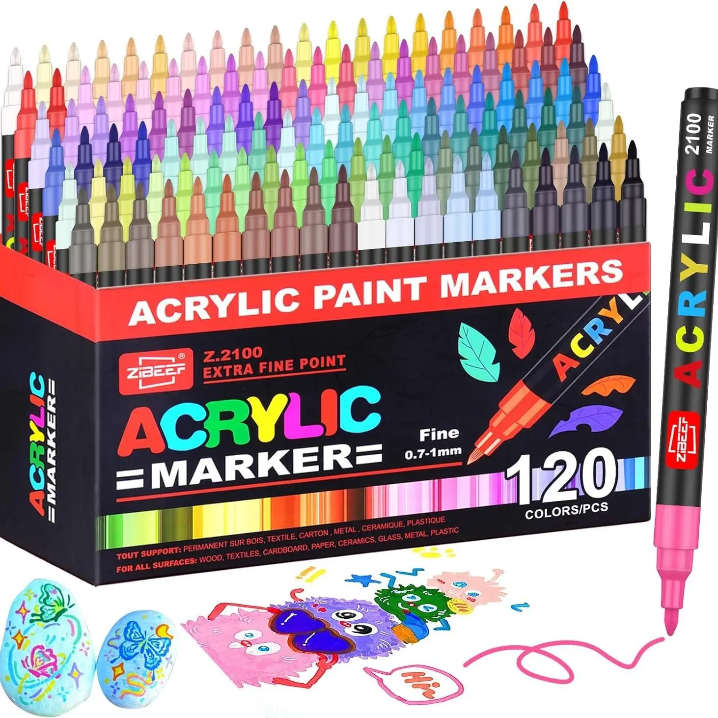 Acrylic Paint Marker Set, Fine Tip Acrylic Paint Pen, Acrylic Painting Pen, Acrylic Drawing Markers, Waterproof Acrylic Markers & High Saturation Paint Marker for Wood, Plastic, Canvas, Fabric, Glass, Art Pen Marker, Art Marker Pens