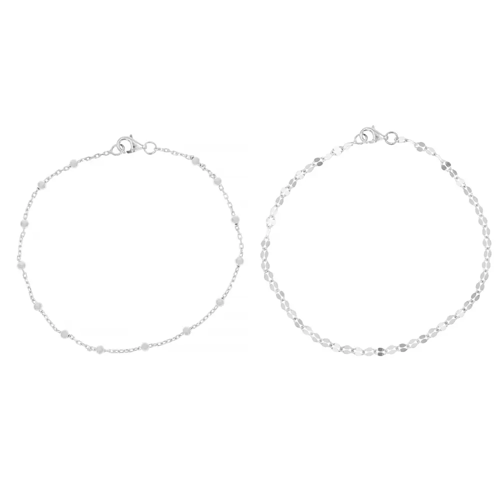 Sterling Silver Unisex Bracelet Set of 2, Featuring a 2.5mm Cable Chain and a 3mm Mirror Link with Lobster Clasp