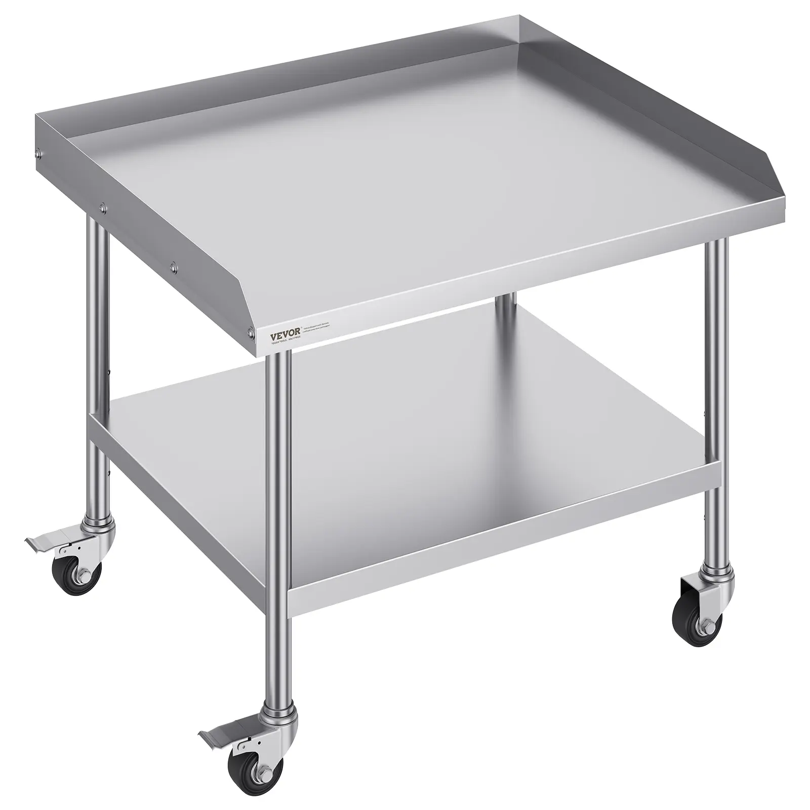 【Summerfinds】VEVOR Sturdy Heavy-Duty Rectangular Stainless Steel Work Table - 30x36x30in, Adjustable Smooth Prep Table with 4 Casters, 3-Sided Backsplash, Shelf, Organizer Rack for Business, Home, Garage Use