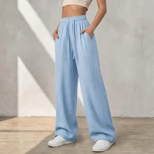 Women’s Casual Pants – New Summer Style, Wide-Leg, Breathable & Comfortable, Fashionable & Versatile, Elastic Waist with Drawstring, Full-Length Pants